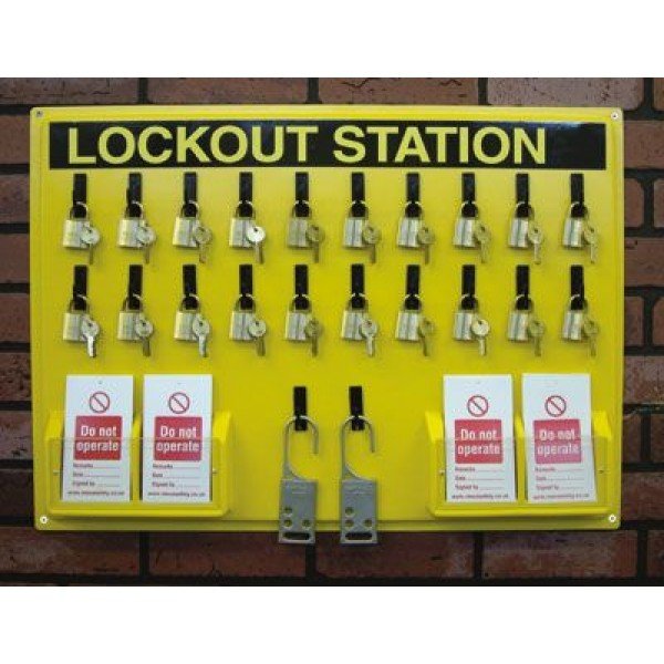 Lockout Station, board, 20 x padlocks, 12 x Do not operate tags pk of 10 and 2 lockout hasp