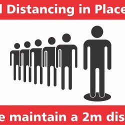 SOCIAL DISTANCING IN PLACE HERE PLEASE MAINTAIN A TWO METRES DISTANCE