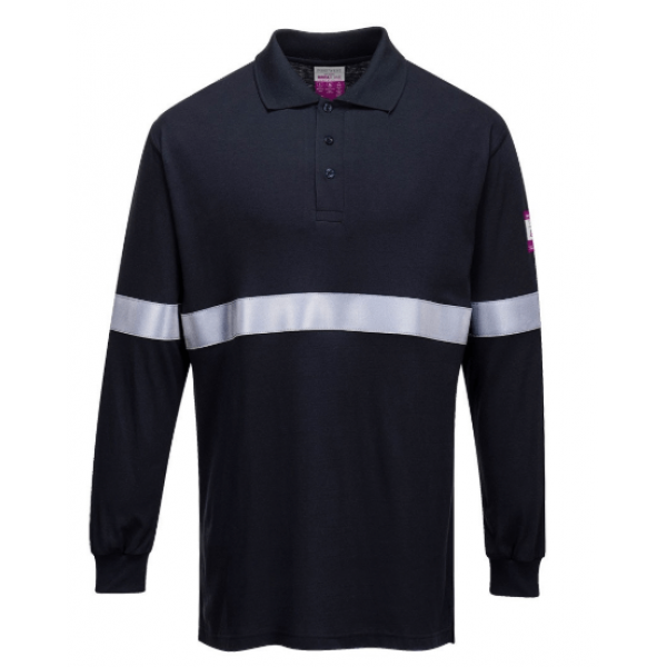 FLAME RESISTANT ANTI-STATIC LONG SLEEVE POLO SHIRT WITH REFLECTIVE TAPE