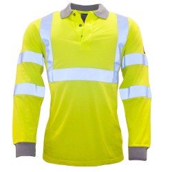 Flame Resistant Anti-Static Hi-Vis Long Sleeve Polo Shirt