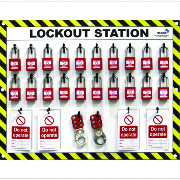 20 Lock Lockout Station With Padlocks, Tags & Hasps